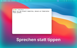 [Translate to Deutsch:] Mundwerk dictation overlay on macOS in dark mode with cyan glow